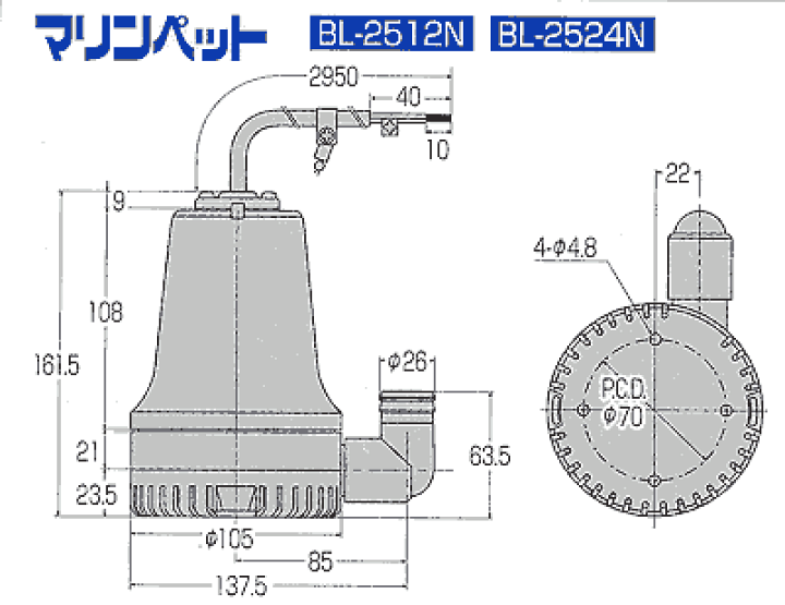 楽天市場】【送料無料】工進 水中ポンプ マリンペット BL-2512N 【電圧