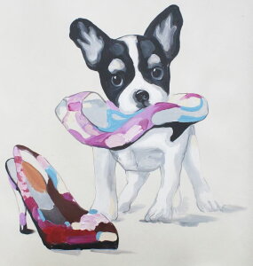 【送料無料】絵画■手描きキャンバスアート■靴と犬■キャンバスアート■直筆■手描き■新築祝い■贈答■開業祝いになどにおすすめ