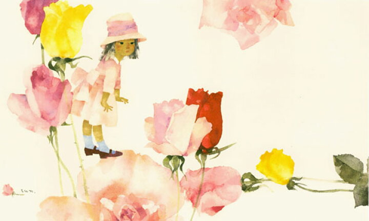 楽天市場】いわさきちひろ・バラと少女(アート・複製画） : 絵画生活