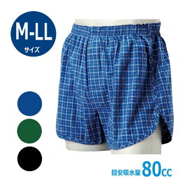 【失禁パンツ】　安心パンツ トランクス80 男性用　M/L/LLサイズ ブラック/グリーン/ブルー(サックス) 　吸水量80cc　紳士用　綿100％　日本製　（ニシキ）【父の日】