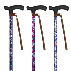 伸縮杖 伸縮ステッキA  花柄R/花柄BK/フラワーB ストラップ付 アルミ製 軽量 女性用 樹脂グリップ ※折り畳み不可 (島製作所)  【ラッピング不可】【メーカー直送】【返品交