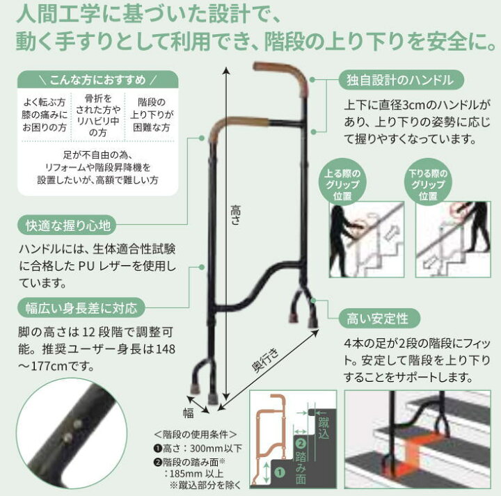 楽天市場】階段アシスト杖 Stair Assist Cane（SAC) 4点杖 ステッキ 