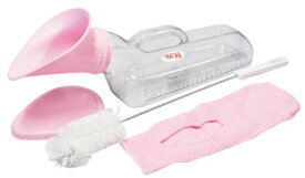安寿 尿器女性用 カバー付き 533-731 透明容器　ピンク　容量1200mL　専用カバー付き　洗浄ブラシ付き (アロン化成)