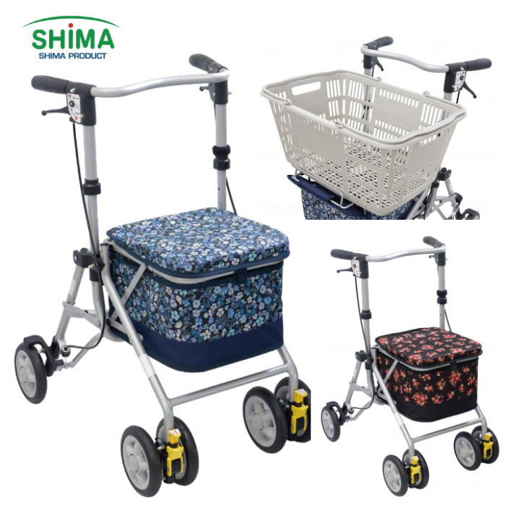 楽天市場】室外用歩行車 シンフォニースリムBOX 花柄紺/フローラルBR  