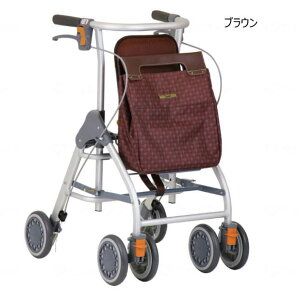 室外用歩行車 テイコブリトルスリム WAW04 ネイビー/ブラウン 折りたたみ可能 屋外用 座面付き 四輪 コンパクト 軽量 シルバーカート スリム設計 高さ調節可能 バッグ付 手元ストッパー (