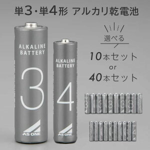 <メール便送料無料>選べる乾電池 単3・単4 10本セットor40本セット アズワンのアルカリ乾電池 シンプルデザイン 規格が見やすい乾電池 単三電池 単四電池 長持ち ハイパワー 備蓄用におす