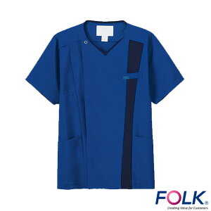 フォーク メンズジップスクラブ 7058SC ロイヤルブルー×ダークネイビー【メンズスクラブ・男性用スクラブ・医療用スクラブ・院内用スクラブ・白衣 メンズ】