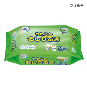 カミ商事 エルモア いちばん やわらかおしりふき(70枚入)(サイズ:20×29.5cm)無香料 ノンアルコールタイプ 使い捨て おしりふき 濡れタオル 介護 清拭 衛生商品【ポイント10倍】