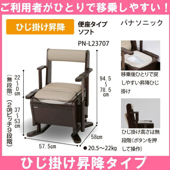 楽天市場】パナソニック 家具調 ポータブルトイレ 座楽 ひじ掛け昇降 