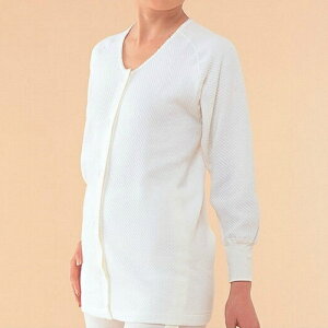 【送料お得・まとめ買い×2個セット】神戸生絲 ワンタッチ肌着 前開き長袖(婦人) マジック式 綿キルト 無蛍光生地 秋冬用 オフホワイト Mサイズ 1枚入