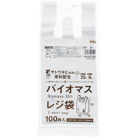 【あわせ買い2999円以上で送料お得】ハウスホールドジャパン TU25 バイオマス配合 25% レジ袋 25号 白 100枚入