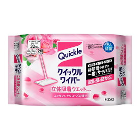 【送料お得・まとめ買い×10個セット】花王 クイックルワイパー 立体吸着ウエット エッセンシャルローズの香り 32枚入
