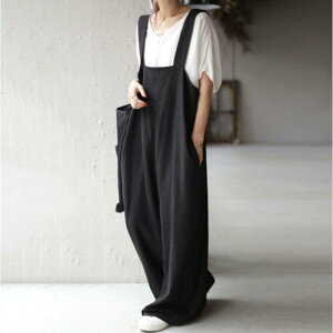 サロペット レディース オーバーオール ロング コットン つなぎ 綿 ゆったり オールインワン お出かけ ゆったり 可愛い 無地 春 夏 秋 母の日