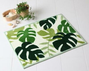 ○o。ハワイアン モンステラ柄(グリーン)バスマット 45×60cm 滑り止め加工 丸洗いO.K モンステラ雑貨 ハワイアン雑貨 ハワイアンインテリア 玄関マット 足元マット ハワイインテリア。o○