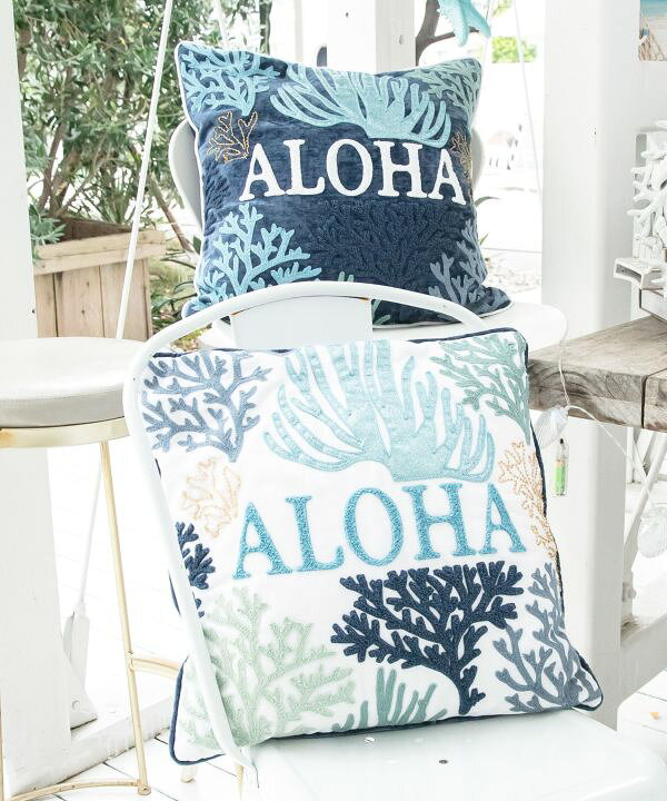 楽天市場】○o。ハワイアン ALOHA サンゴ柄 クッションカバー 刺繍 