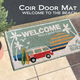 ○o。ハワイアン 屋外 玄関マット インテリア コイヤーマット 雑貨　【ワーゲンバス　ワーゲン】WELCOME TO THE BEACH ヤシの木 サーフボード ハワイ インテリア ハワイアン レインボー ココナッツマット　ハワイアン雑貨。o