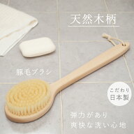 ボディブラシ 豚毛 天然木柄 やわらかめ 泡立ち 背中洗い 体洗うブラシ あかすり 弾力 ブラシ 長柄タイプ…