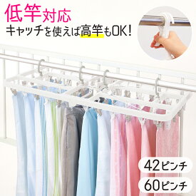 ピンチハンガー プラスチック 低竿 60ピンチ 42ピンチ 洗濯物干し ピンチ 洗濯ピンチハンガー 折りたたみ 洗濯ピンチ 洗濯 物干しハンガー フック 洗濯干しピンチハンガー 白 ホワイト MS 東和産業 送料無料