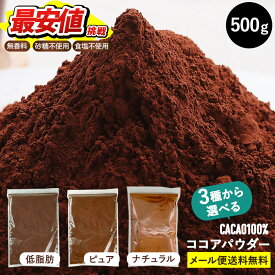ココアパウダー 500g 砂糖不使用 [ 低脂肪 / ピュア / ナチュラル ]【送料無料】[メール便]【3～4営業日以内に出荷】 ココア 純ココア ピュアココア 純ココアパウダー ピュアココアパウダー 無糖 無香料 無着色 非アルカリ処理 非アルカリ アルカリ処理不使用 低脂肪ココア