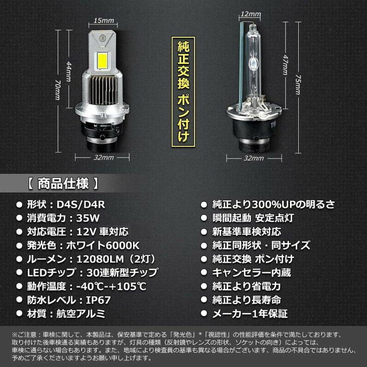 楽天市場】D4S D4R 兼用 LEDヘッドライト 爆光 車検対応 純正同サイズ 
