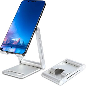 スマホスタンド 角度調整可 卓上用 置き型 アルミ製 折りたたみ式 滑り止め 充電サポート iPhone Galaxy Huawei アンドロイド LG シルバー