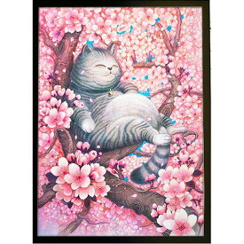 クロスステッチ 刺繍キット 猫と桜 桜ねこ ねこちゃん 動物 かわいい 図案 送料無料 初心者向け やり方簡単 布地図柄印刷 刺繍糸 刺繍アート 三四郎市場