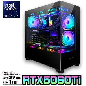 【最新RTX5060Ti】【 国内組立の 新品】 簡易水冷 ゲーミングパソコン ピラーレス ゲーミングPC デスクトップ パソコン Intel Core Ultra 7 RTX5060Ti Windows11 10 SSD 1TB メモリ 32GB ARGB デスクトップPC 1年保