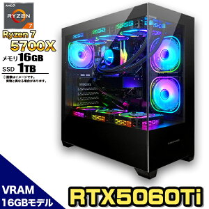 ye VRAM16GBzȈՐ Q[~Op\R s[X Q[~OPC fXNgbv p\R AMD Ryzen7 5700X RTX5060Ti Windows11 10 SSD 1TB  16GB ARGB fXNgbvPC 1Nۏ  Q[ X