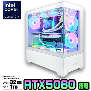 【最新RTX5060】【 国内組立の 新品】 簡易水冷 ゲーミングパソコン ピラーレス ゲーミングPC デスクトップ パソコン Intel Core Ultra 7 RTX5060 Windows11 10 SSD 1TB メモリ 32GB ARGB デスクトップPC 1年保証