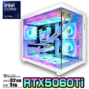 【最新RTX5060Ti】【 国内組立の 新品】 簡易水冷 ゲーミングパソコン ピラーレス ゲーミングPC デスクトップ パソコン Intel Core Ultra 7 RTX5060Ti Windows11 10 SSD 1TB メモリ 32GB ARGB デスクトップPC 1年保