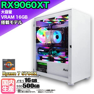 ye VRAM16GBzyRX9060XT ځzQ[~OPC fXNgbvp\R rWlX AMD Radeon RX9060XT Ryzen7 5700X Windows10 11  16GB SSD 500GB 1Nۏ Q[ Q[~Op\R fXNgbvPC _ A