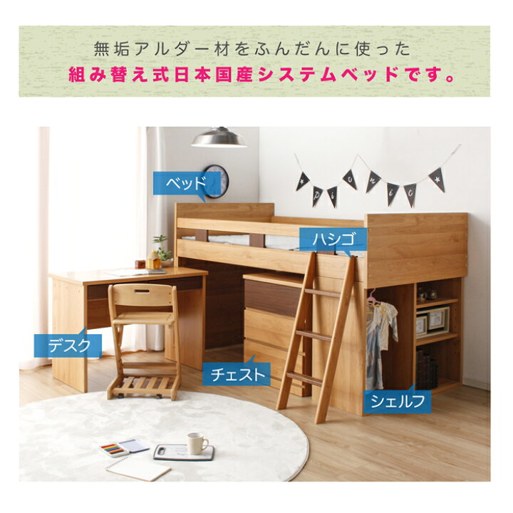 楽天市場】ベッド ロフト ベッド システム ベッド デスク チェスト 