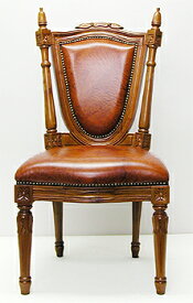 【送料無料】チーク材100％。牛革張り椅子。ルイ16世スタイル写し。2脚以上で5%OFF。