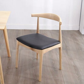 マラソン限定クーポン実施中 ダイニングチェア ソリッドウッドチェア 固体木チェア 木製 レザー調座面 椅子 牛の角デザイン オシャレ ラタンチェア 座り心地良い リビング用 在宅ワーク用 ベランダ用 (座面-ブラック / 1脚, ナチュラル)