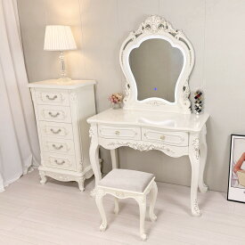 20時～ポイントアップ ドレッサー おしゃれ アンティーク風 北欧風 鏡台 お姫系 コスメ台 化粧台　ドレッサー 幅60cm 80cm 100cm スツール サイドテーブル　ロココ調 スツール LEDライト 棚 寝室 大容量 収納 セット