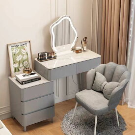 スーパーSALE期間限定クーポン ドレッサー オシャレ 新生活応援 大理石天板 レザー調 北欧風 化粧台 80cm 100cm引き出し2杯 椅子 チェスト LEDミラー お姫系 女優ミラー スツール付き 寝室 化粧テーブル 小さい化粧台 コスメ台 収納 ネイルサロン まつげサロン