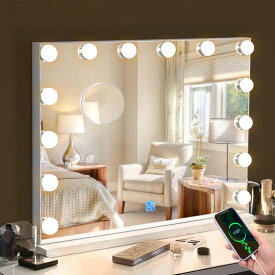 マラソン限定クーポン実施中 化粧ミラー 卓上鏡 女優ミラー ホワイト ドレッサー オシャレ　可愛い 女性大人気 　LEDミラー ライト 三段調節可能 幅60cm×高さ52cm電球17個 （幅50cm×高さ42cm、幅55cm×高さ47cmあり）MR03