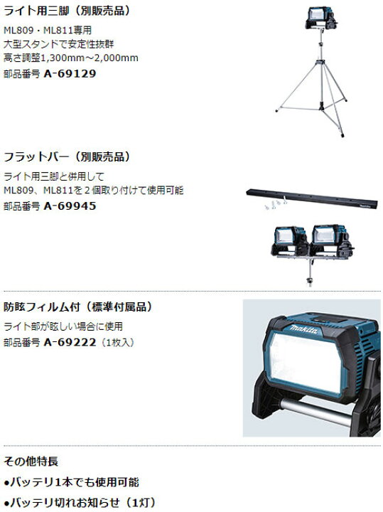 楽天市場】[マキタ正規店] マキタ 充電式スタンドライト ML809 LED 