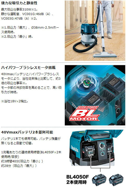 楽天市場】[マキタ 正規店] 充電式 集じん機 VC001GZ 40Vmax 8L 乾湿 