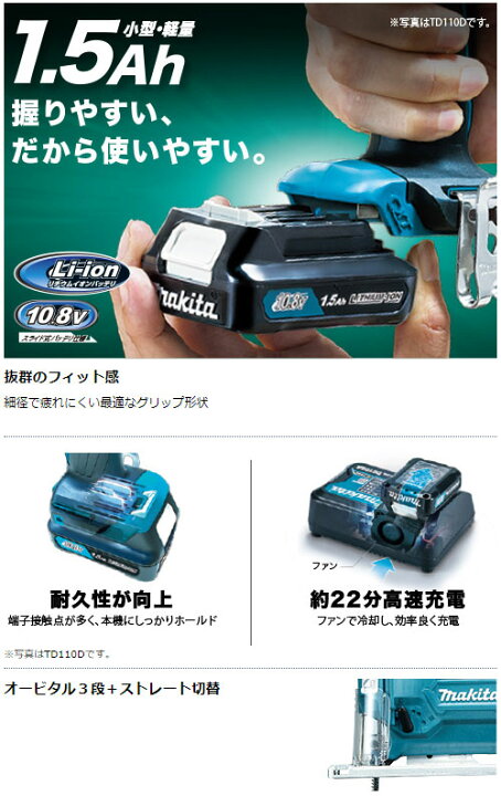 楽天市場】[マキタ 正規店] 充電式 ジグソー JV101DSH 10.8V 1.5Ah 