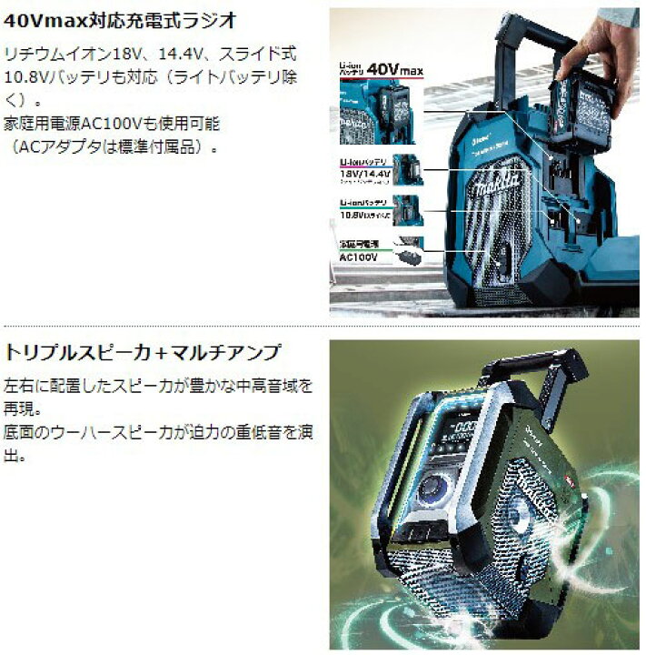 楽天市場】[マキタ 正規店] 充電式 ラジオ MR005GZ 40Vmax 18V 14.4V 