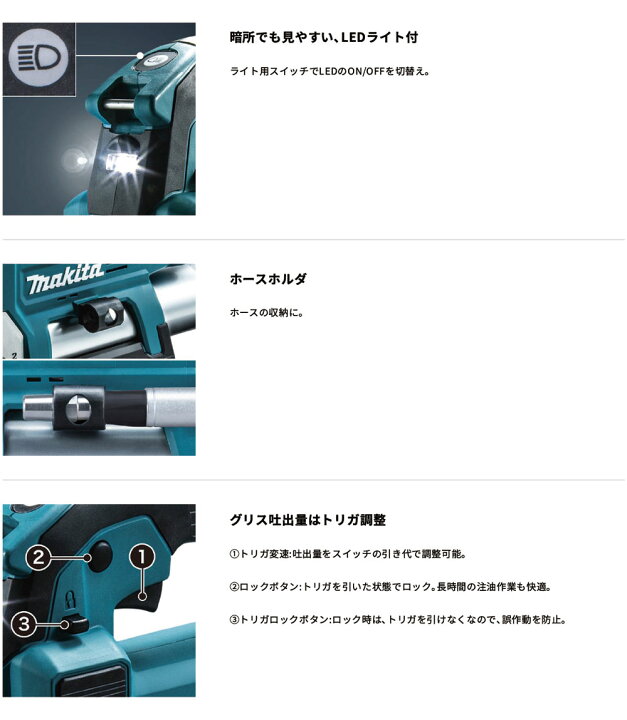 楽天市場】マキタ 充電式グリスガン GP180DZ 18V 【バッテリ・充電器 
