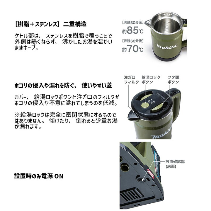 楽天市場】[マキタ 正規店] 充電式 ケトル 0.8L KT001G 40Vmax 対応 