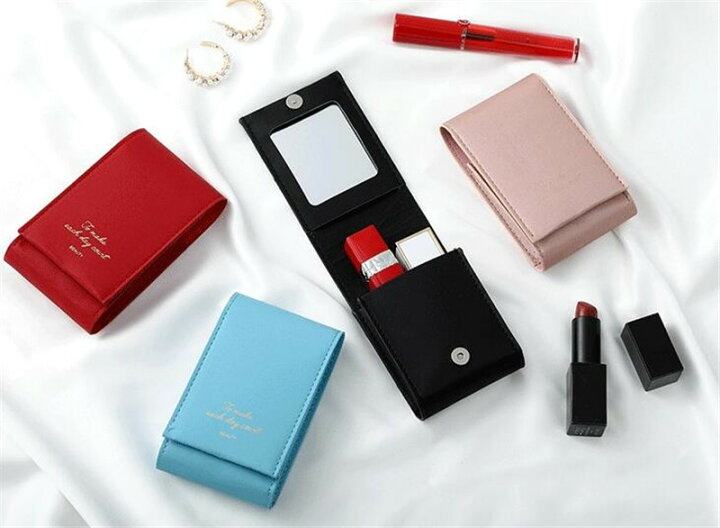 楽天市場 送料無料 リップケース かわいい ミラー付き リップポーチ フェイクレザー グロス メイク 口紅ケース 鏡付き 化粧品 小物収納 メイクポーチ 化粧ポーチ リップ収納ケース ポーチ エコレザー Kaitekishop