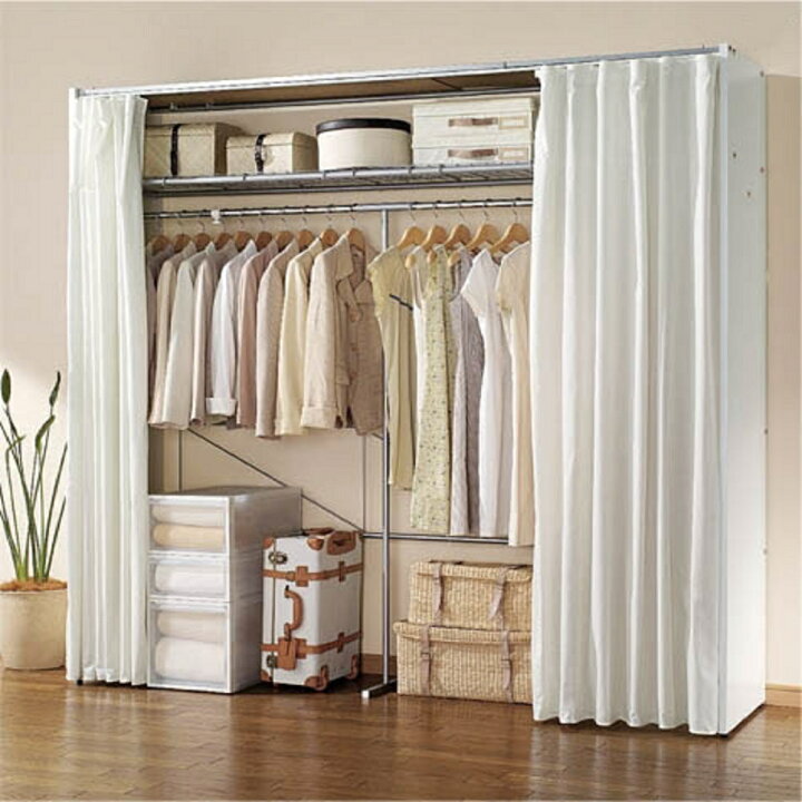 楽天市場 棚有 ｃタイプ 180 305ｃｍ 送料無料 日本製 カーテンレール付き 伸縮式 クローゼットロッカー 最大幅 305cm 1800 Hex 収納 衣類収納 ハンガーラック 木製 カーテン付き カバー付き 天板付き クローゼット ハンガー 衣類 服 木 タンス 収納 カーテン