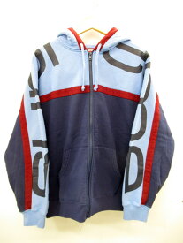 【中古】Supreme シュプリーム Big Logo Paneled Zip Up Hooded Sweatshirt 20AW ビッグロゴパネル ジップアップ フーデッド パーカー プリント ブルー サイズM メンズ (TP-807)