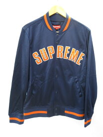 【中古】シュプリーム SUPREME Mesh Varsity Jacket メッシュ バーシティー ジャケット アーチロゴ 紺 15S/S ロゴ 刺繍 ジャケット ロゴ ネイビー Mサイズ 101MT-113