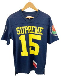 【中古】シュプリーム SUPREME Tournament of Roses トーナメントオブローズ フットボールジャージ メッシュ 半袖カットソー トップス 紺 Tシャツ ロゴ ネイビー Mサイズ 101MT-1131