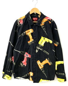 【中古】シュプリーム SUPREME 19SS Drills Work Shirt ドリルワーク シャツ 長袖シャツ 総柄 ブラック Lサイズ 201MT-581