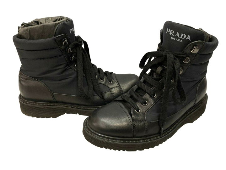 楽天市場】【中古】プラダ PRADA レザー ナイロン コンバットブーツ 
